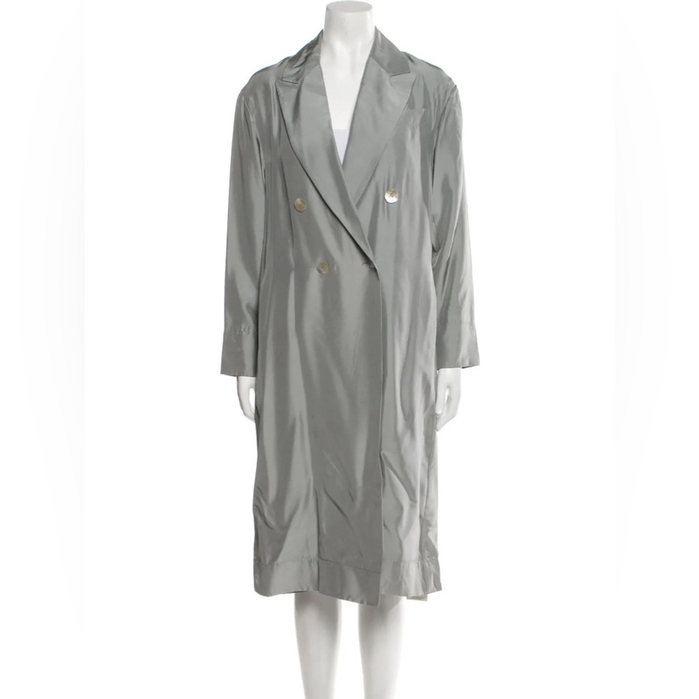 Vince Dove Blue Gray Trench Coat Silk XXS